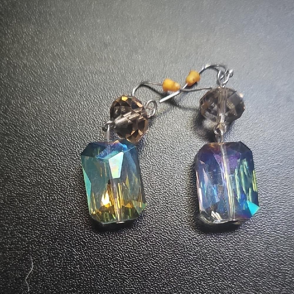 Iridescent Blue-Green Crystal Drop Earrings